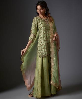 Green embroidered chanderi sharara set 1