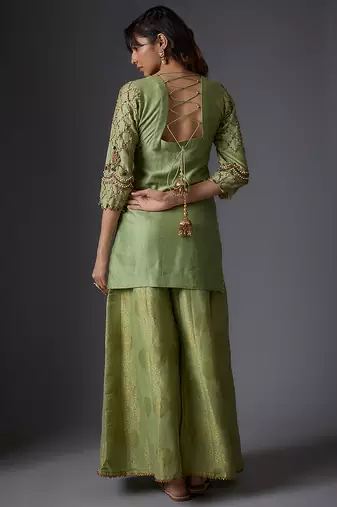Green embroidered chanderi sharara set