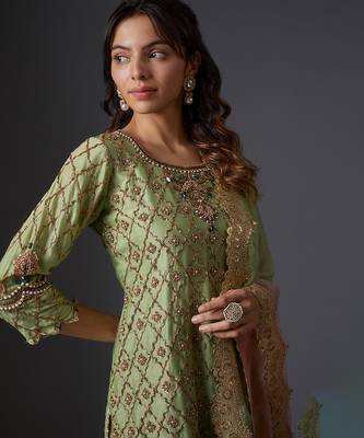 Green embroidered chanderi sharara set 4