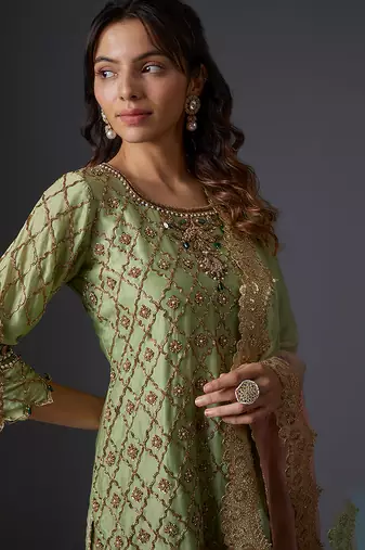 Green embroidered chanderi sharara set