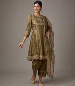 Green embroidered net kurta set