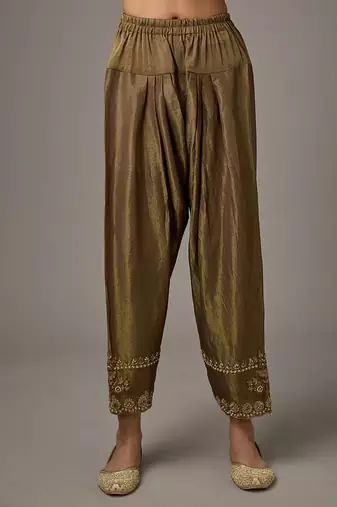 Green embroidered net kurta set