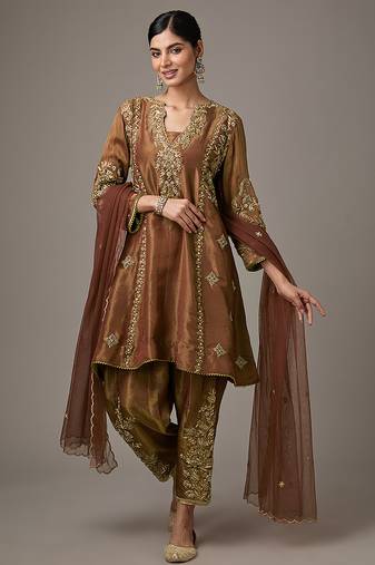 Pink embroidered net kurta set