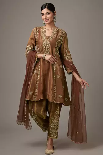 Pink embroidered net kurta set