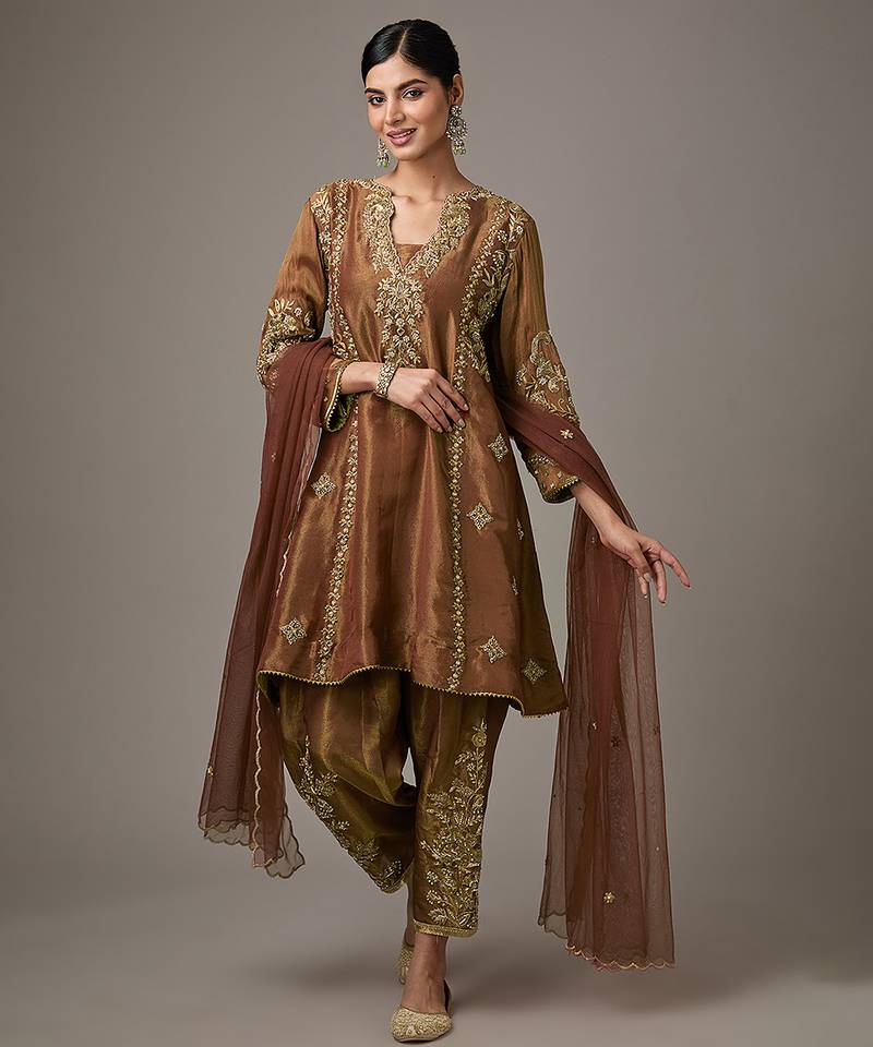 Pink embroidered net kurta set