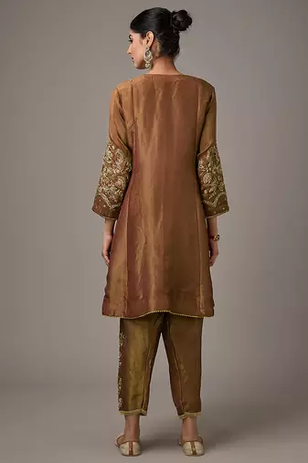 Pink embroidered net kurta set