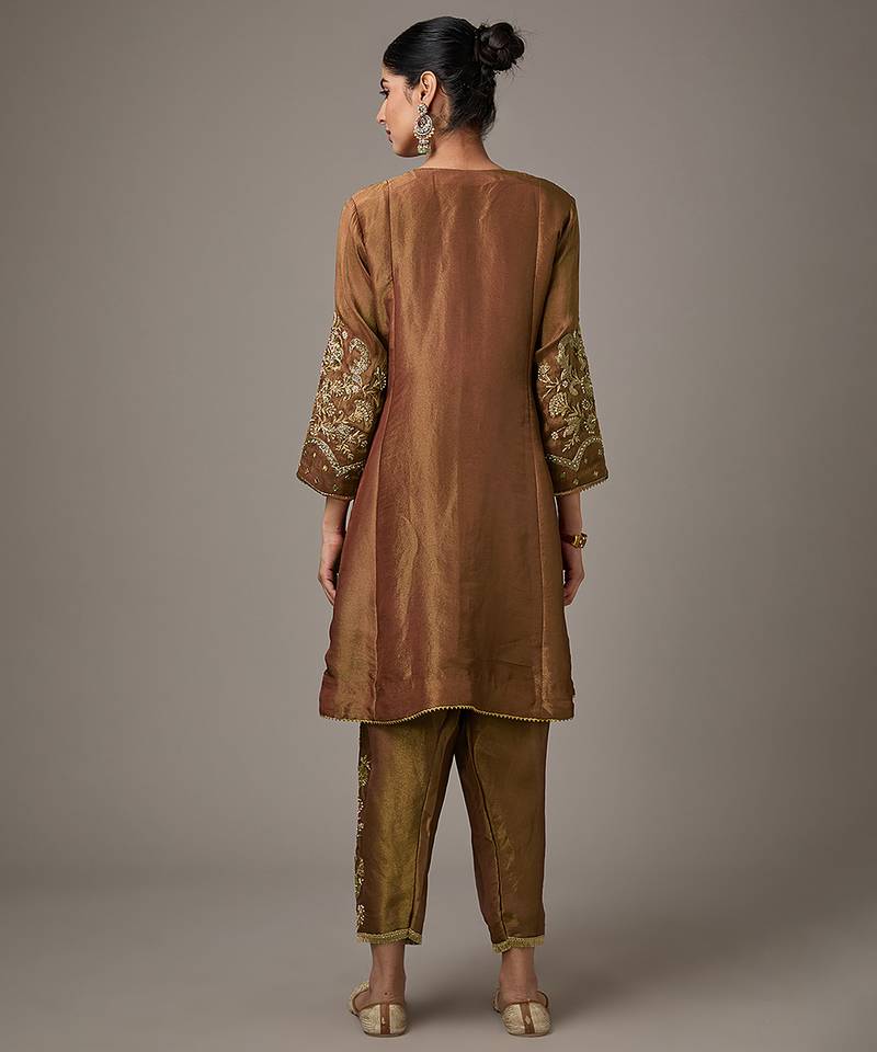 Pink embroidered net kurta set