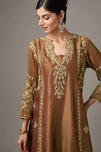 Pink embroidered net kurta set