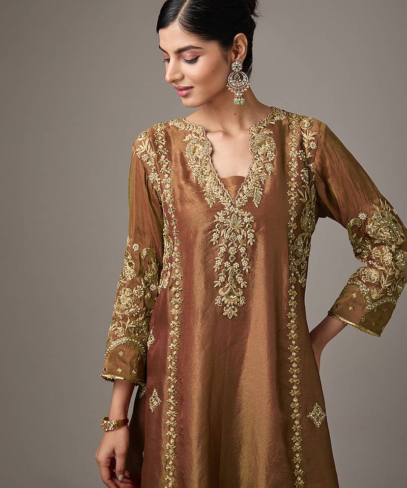 Pink embroidered net kurta set