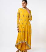 Yellow embroidered georgette kurta set