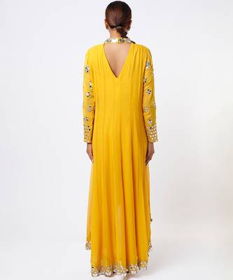 Yellow embroidered georgette kurta set 2