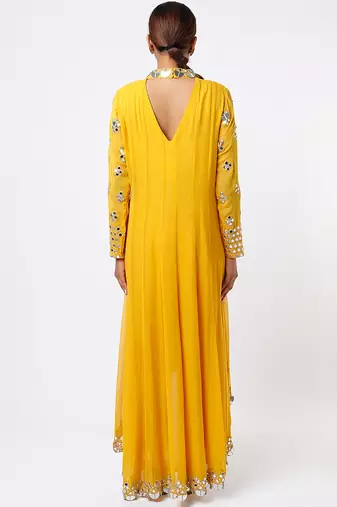 Yellow embroidered georgette kurta set