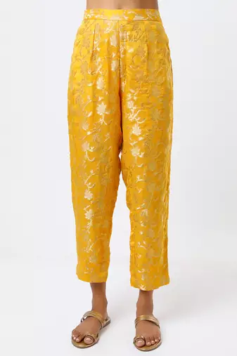 Yellow embroidered georgette kurta set