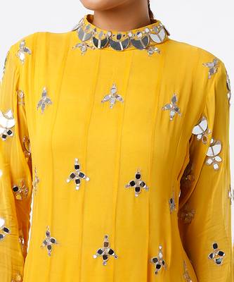 Yellow embroidered georgette kurta set 4
