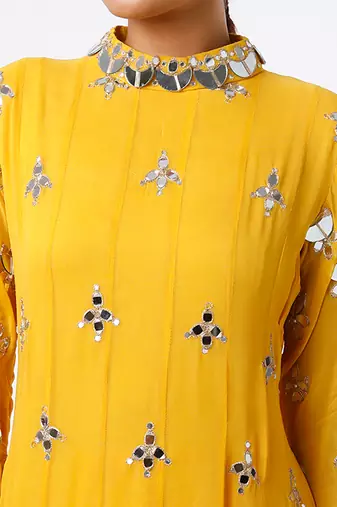 Yellow embroidered georgette kurta set