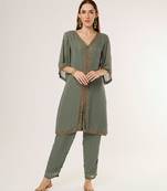 Green embroidered georgette kurta set