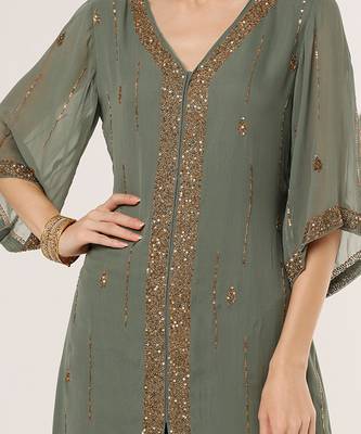 Green embroidered georgette kurta set 4