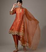 Orange embroidered net kurta set