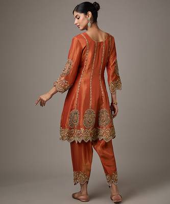 Orange embroidered net kurta set 2