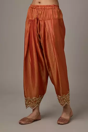 Orange embroidered net kurta set