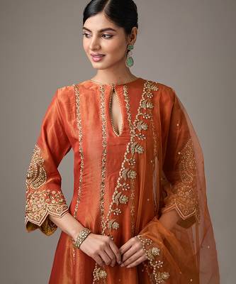 Orange embroidered net kurta set 4