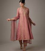 Pink embroidered net kurta set