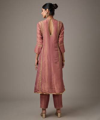 Pink embroidered net kurta set 2