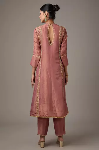 Pink embroidered net kurta set