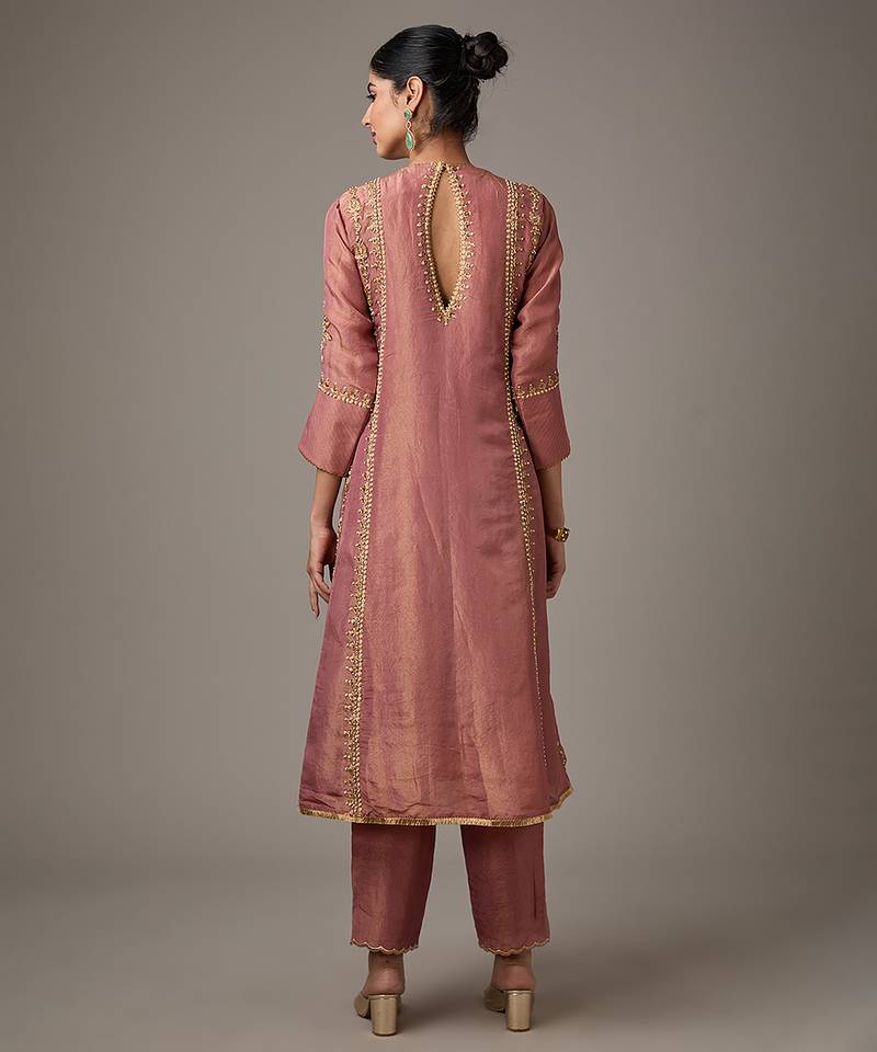 Pink embroidered net kurta set