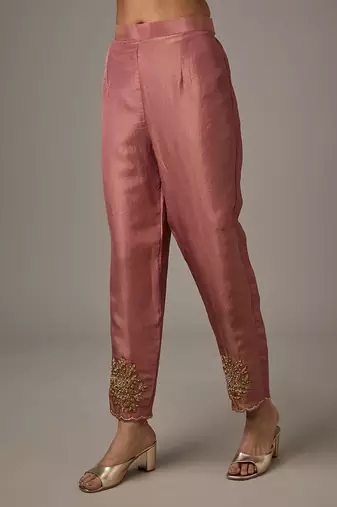 Pink embroidered net kurta set