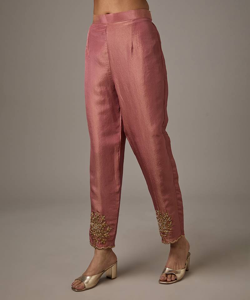 Pink embroidered net kurta set