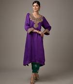 Purple embroidered satin kurta set