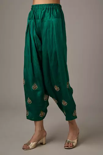 Purple embroidered satin kurta set
