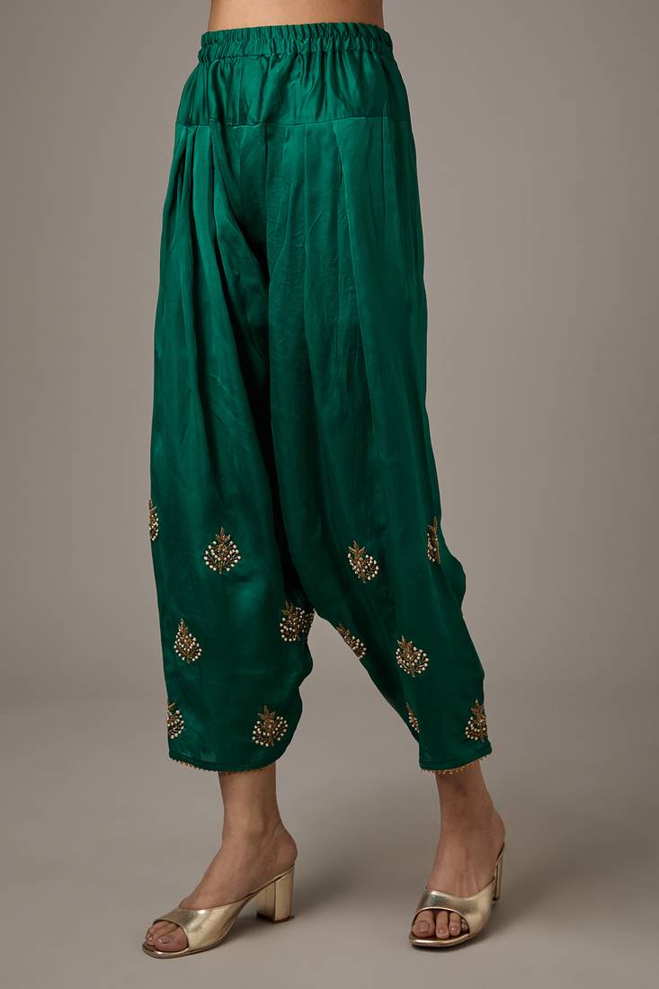 Purple embroidered satin kurta set