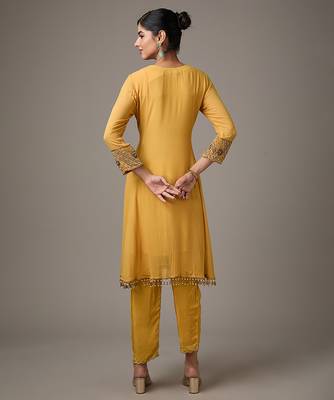 Yellow embroidered net anarkali 2