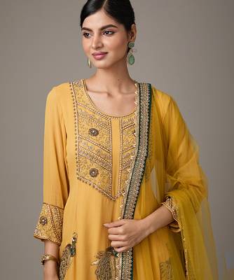 Yellow embroidered net anarkali 4
