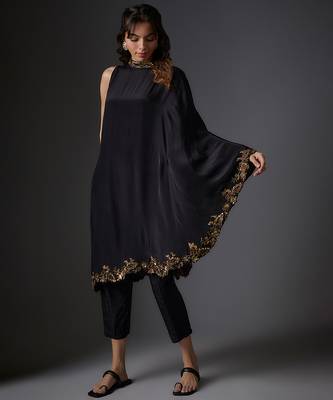 Black embroidered crepe Co ord set 1
