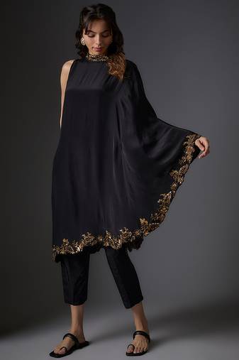 Black embroidered crepe Co ord set