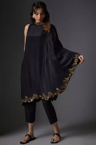 Black embroidered crepe Co ord set