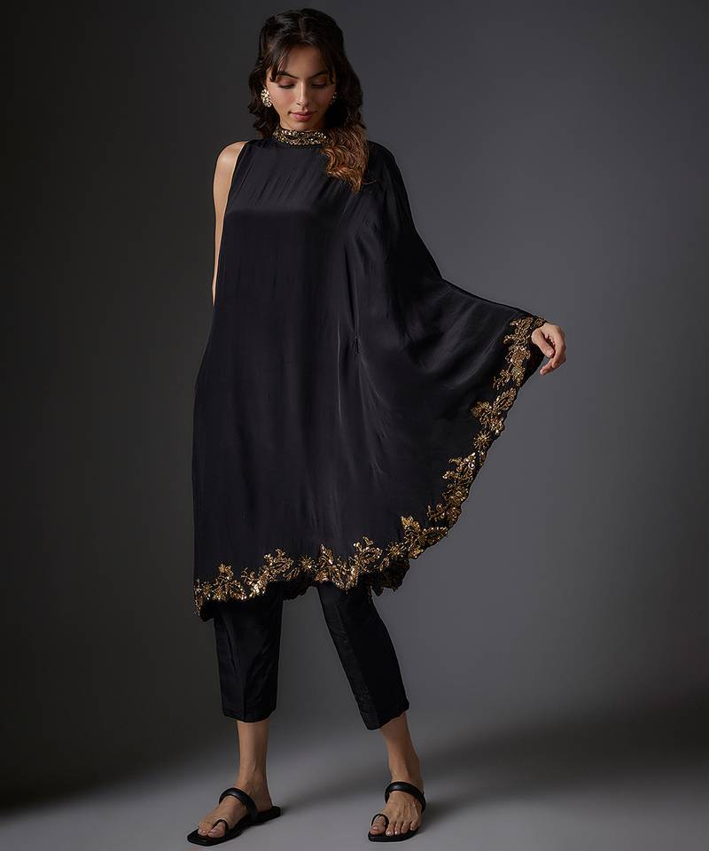 Black embroidered crepe Co ord set