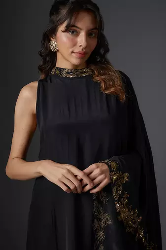 Black embroidered crepe Co ord set