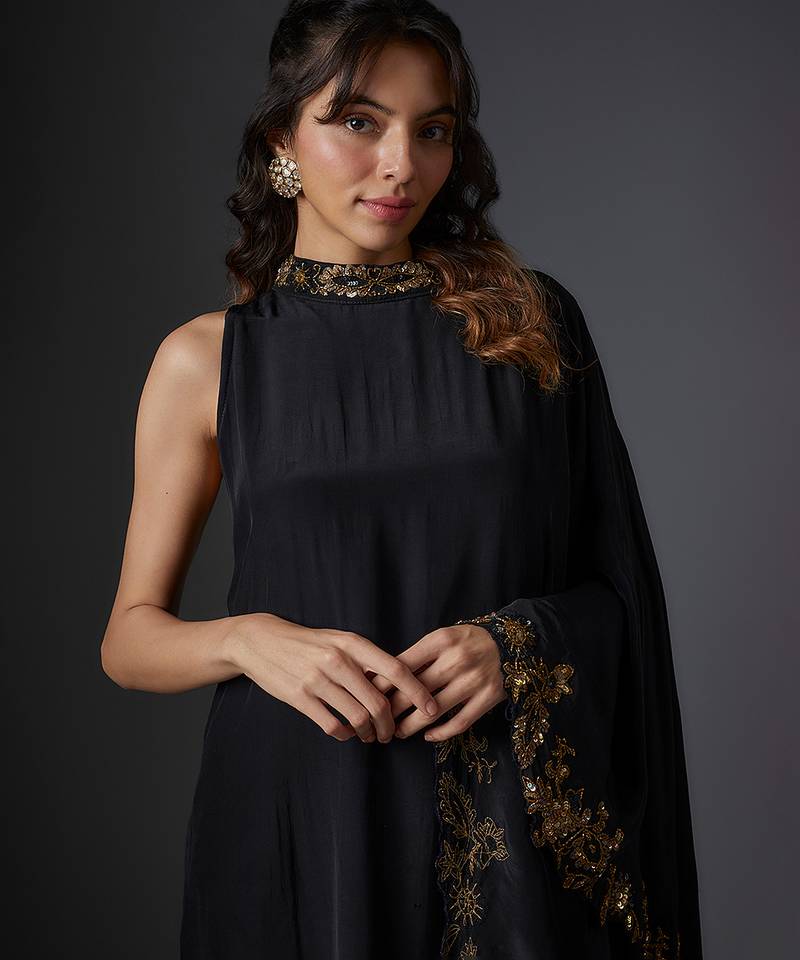 Black embroidered crepe Co ord set