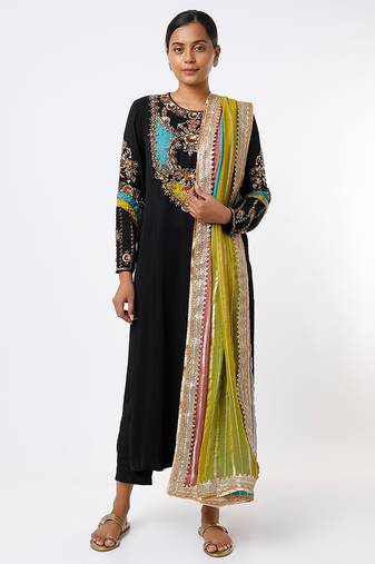 Black embroidered georgette kurta set