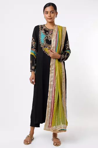Black embroidered georgette kurta set