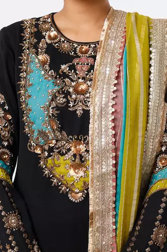 Black embroidered georgette kurta set