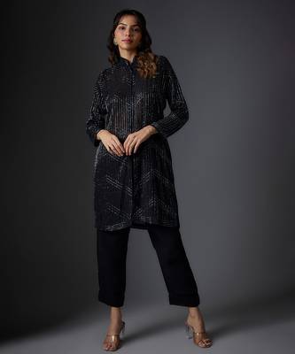 Black embroidered georgette co ord set 1