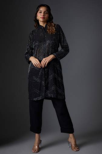 Black embroidered georgette co ord set