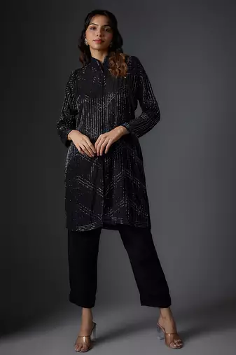 Black embroidered georgette co ord set