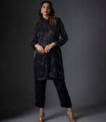 Black embroidered georgette co ord set