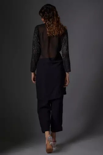 Black embroidered georgette co ord set
